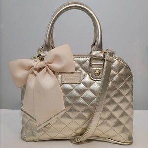 Betsey Johnson Metallic Gold Quilted Dome Satchel Crossbody Bag